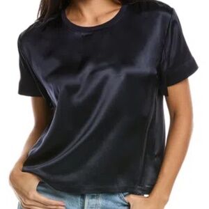 ATM Anthony Thomas Melillo Charmeuse Silk Short Sleeve Boy T In Blue, size L.